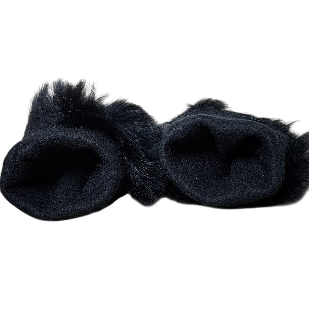 Gloves black leather with faux fur cuff trim soft elegant